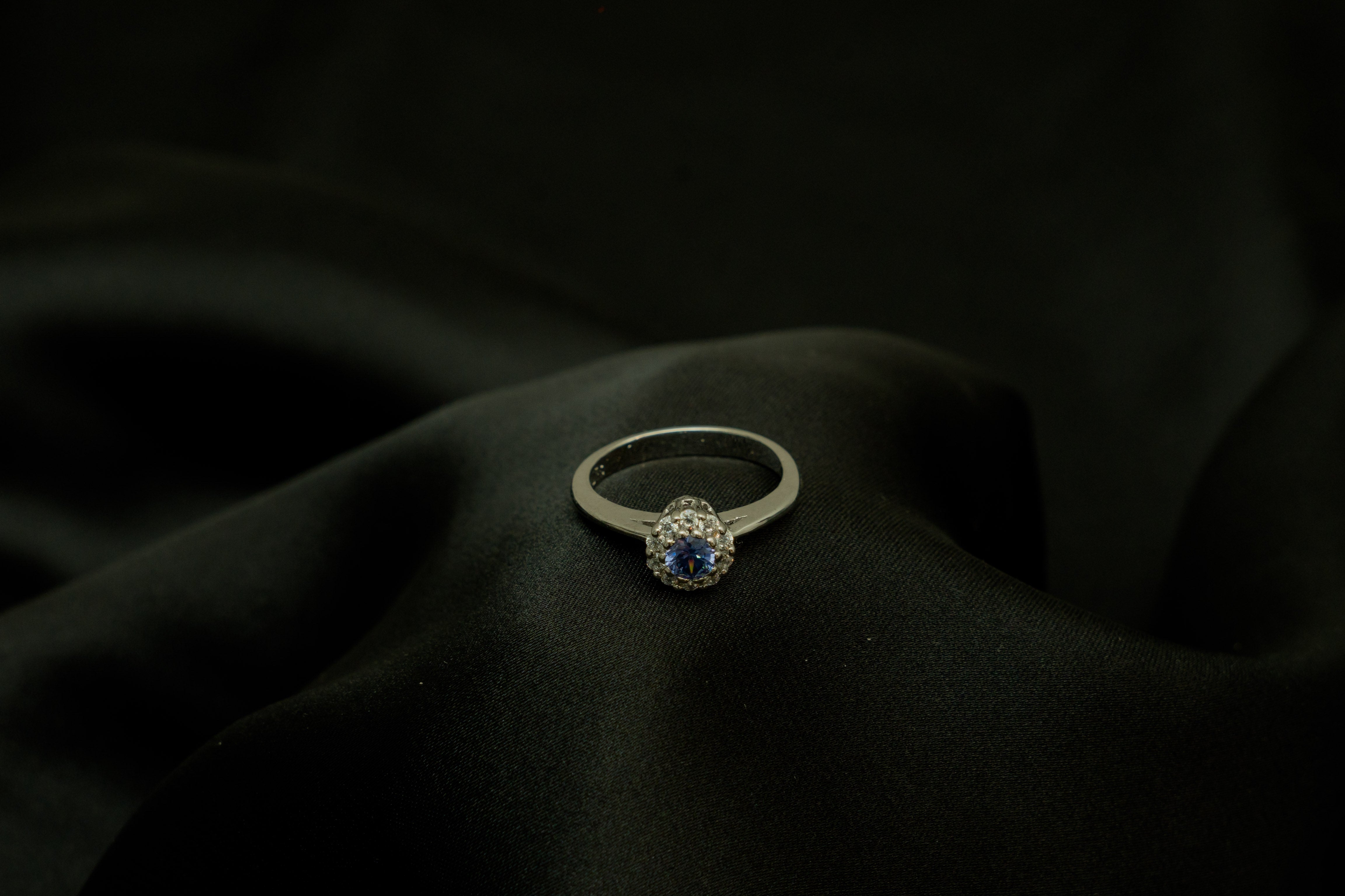 Pure silver Sea Blue Diamond Ring