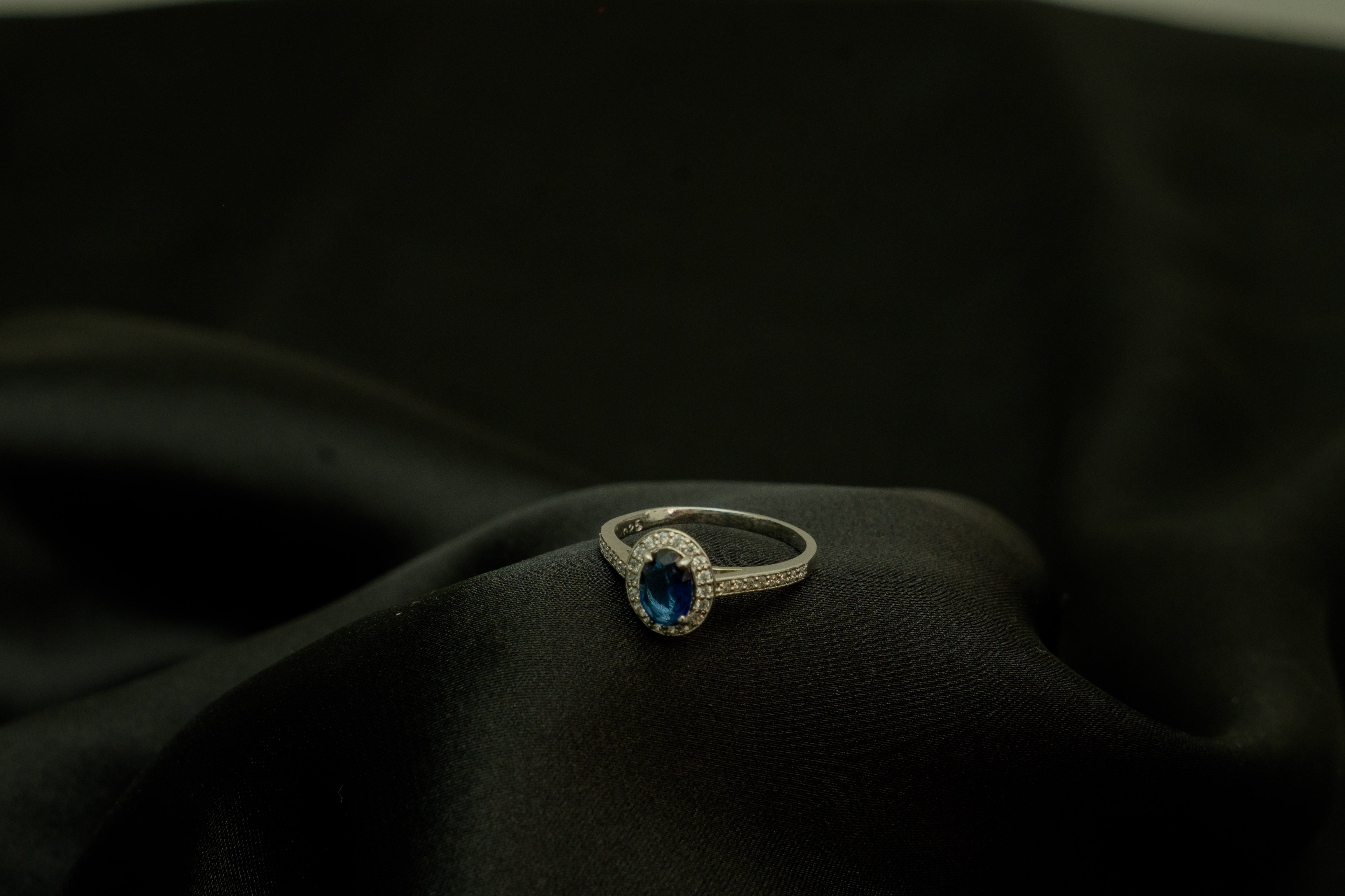 Pure silver Sea Blue Diamond Ring