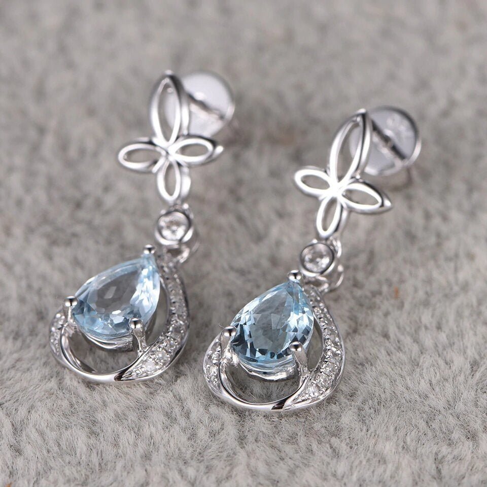 Aquamarine Dangle Earrings - 925 SILVER