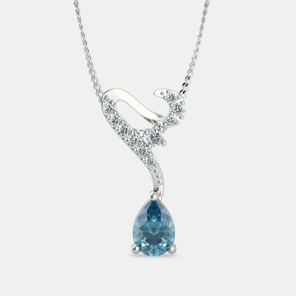 Aquamarine Zircon Necklace - 925 SILVER