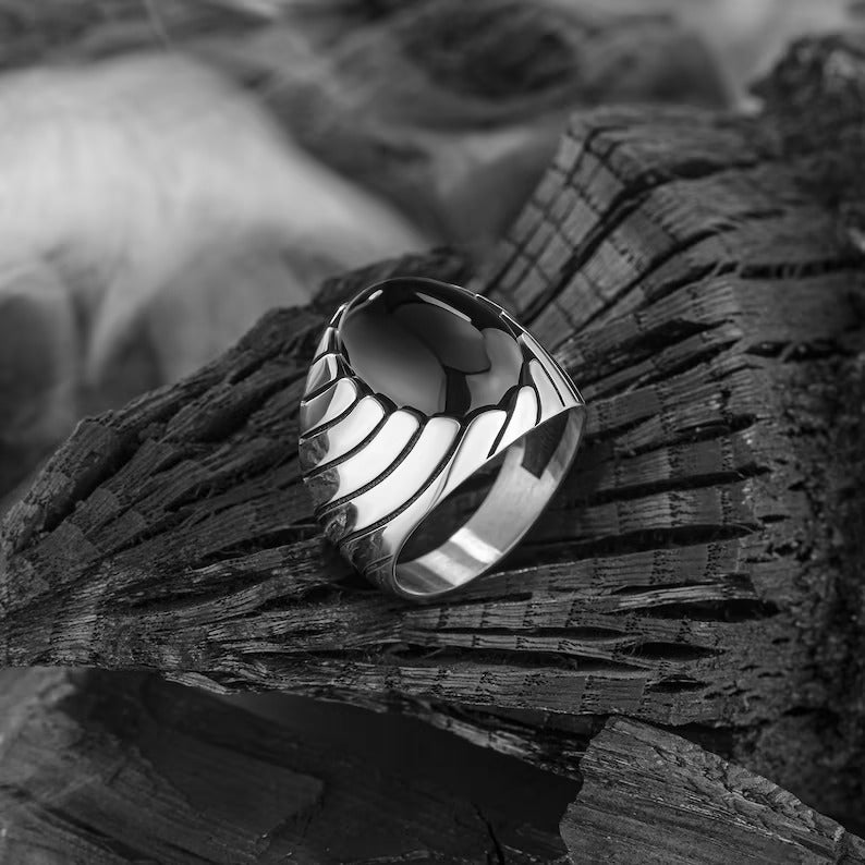 BLACK OCEAN WAVES MEN'S RING
