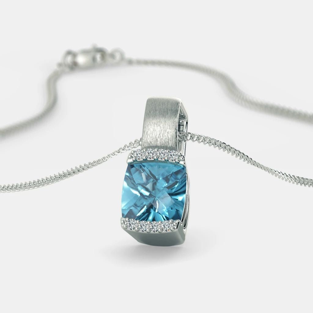 Blue Topaz Zircon Necklace - 925 SILVER