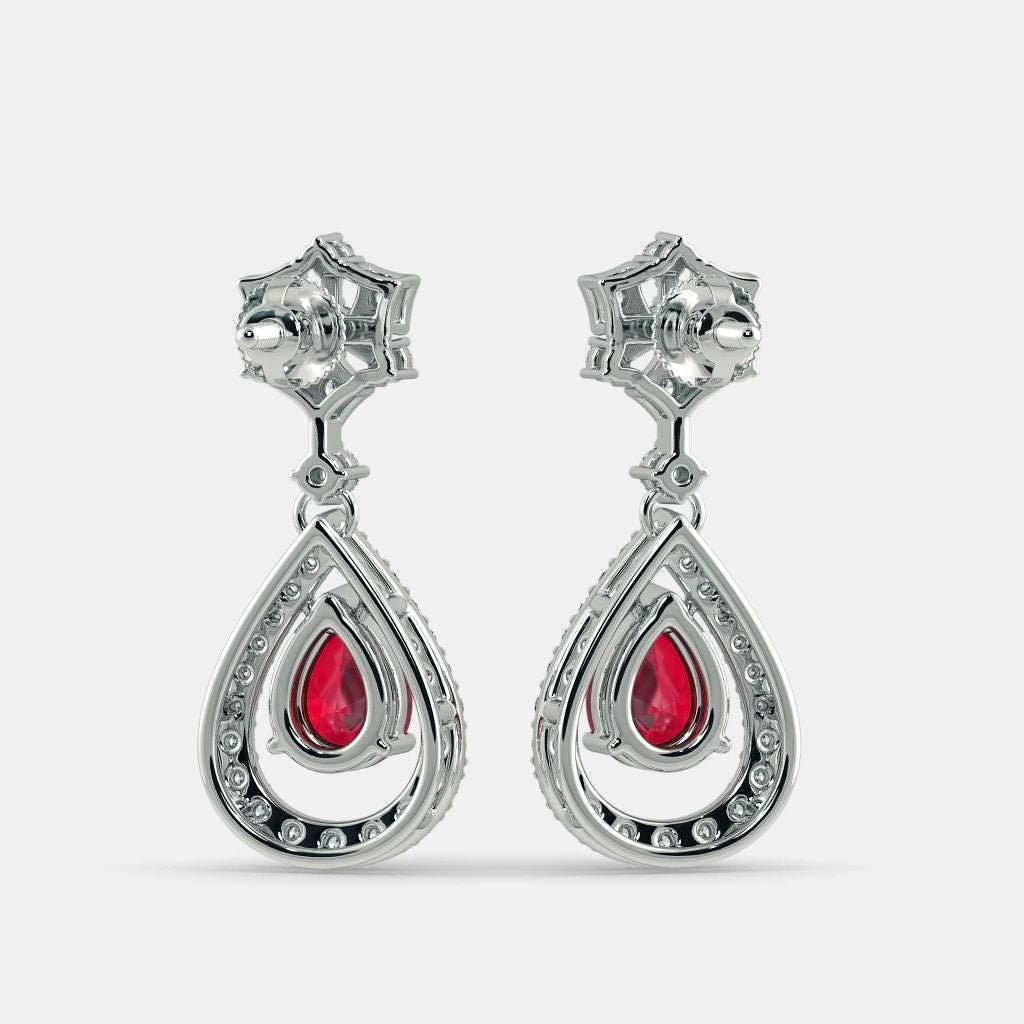 RED RUBY DIAMOND EARRING - 925 SILVER