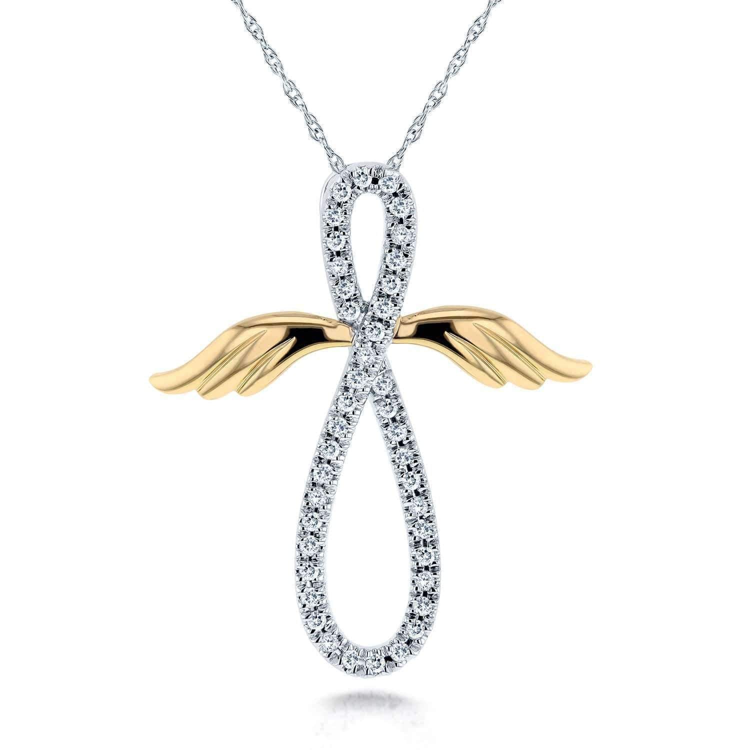 ANGEL WINGS DIAMOND CROSS NECKLACE - 925 SILVER