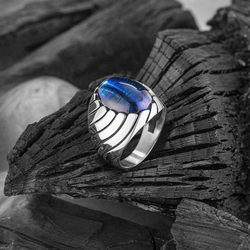 BLUE CAT EYE WAVES MEN'S RING