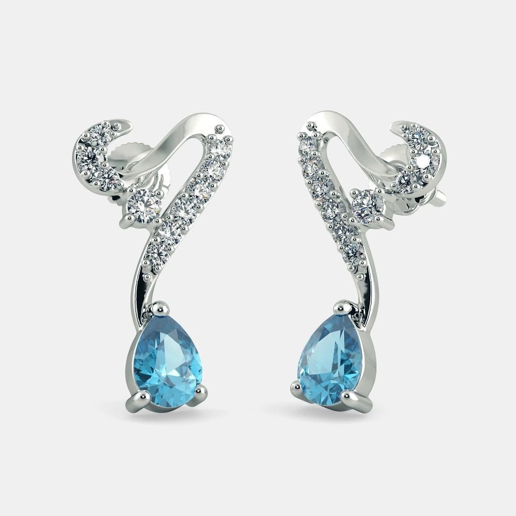 Blue Topaz Diamond Earrings -925 SILVER