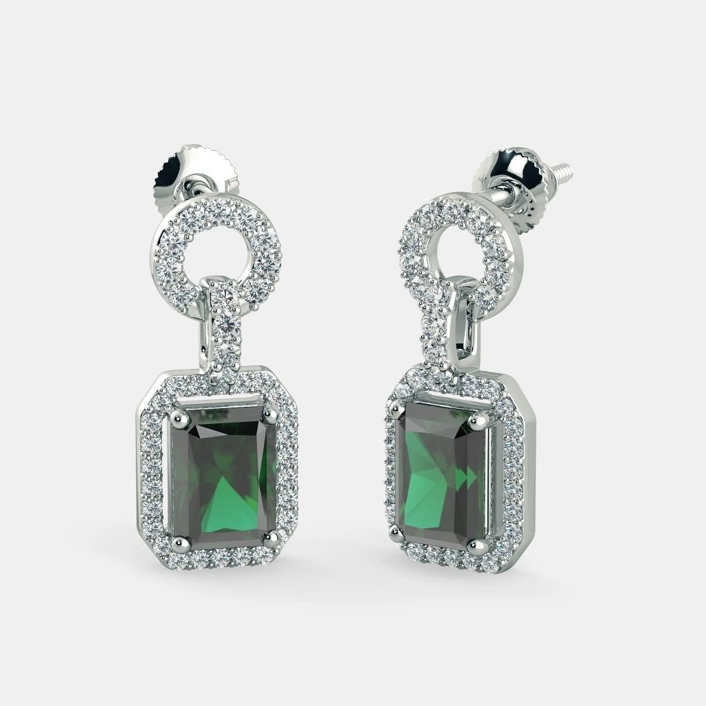 Emerald Cut Zircon Earrings - 925 SILVER